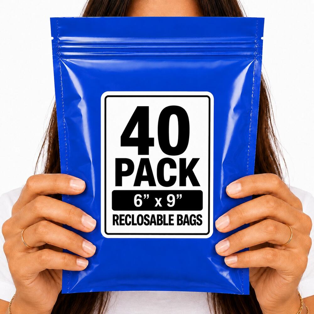 RECLOSABLE BLUE BAGS (40 PACK) 6" X 9" 2 MIL ZIPPER STORAGE BAGS NEW